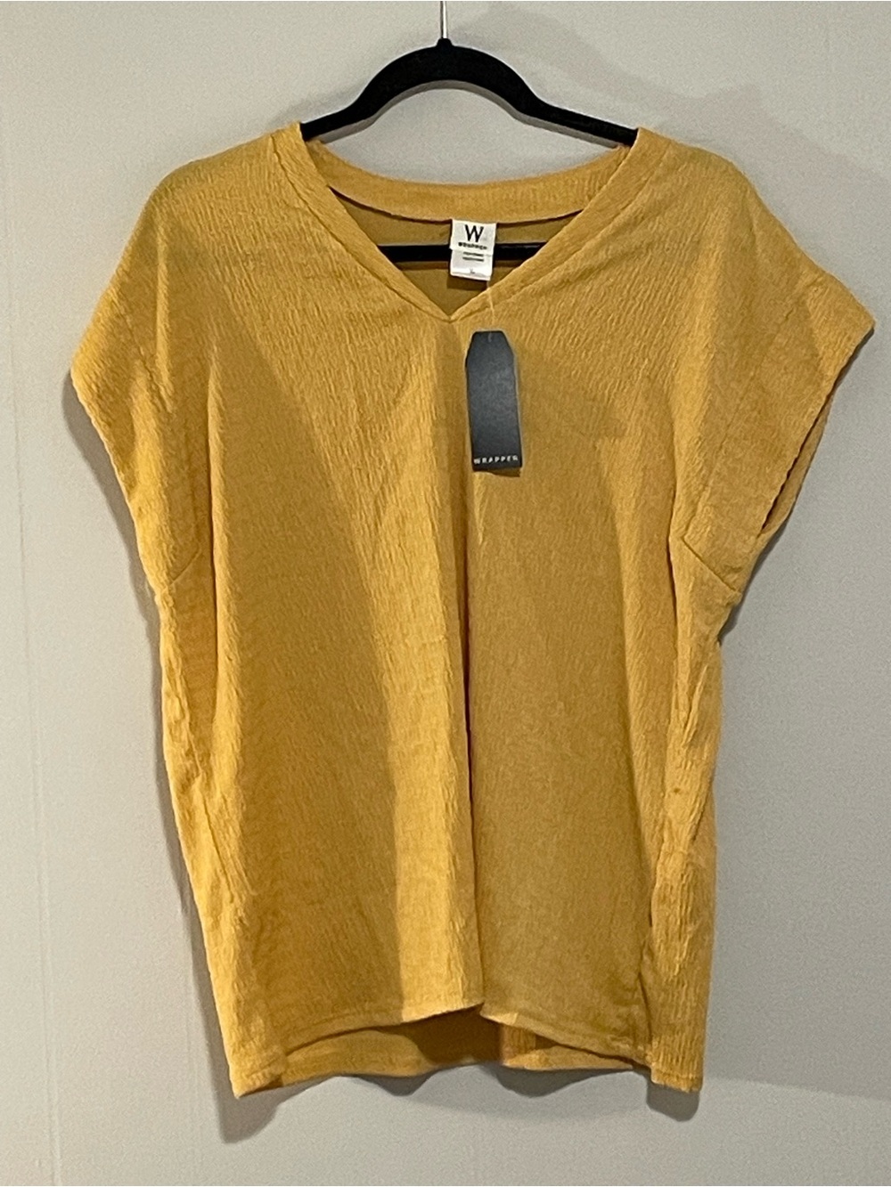 Wrapper Mustard V-Neck Short Sleeve Top. Item # 11502